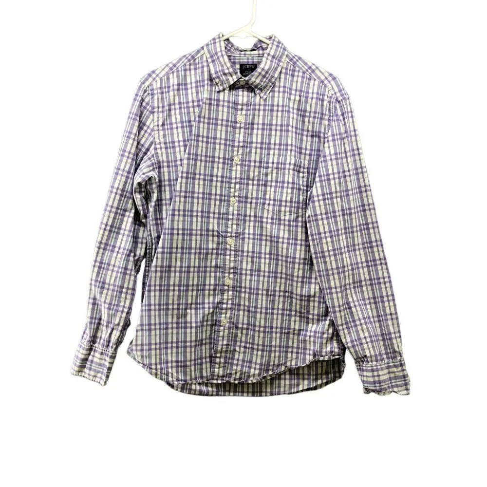J. Crew Slim Untucked Long Sleeve Shirt Mens M‎ Purple White Plaid Flex Stretch